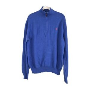 Ralph Lauren Polo Pima Cotton Textured  1/4 Zip Blue Pullover Mens Large Preppy